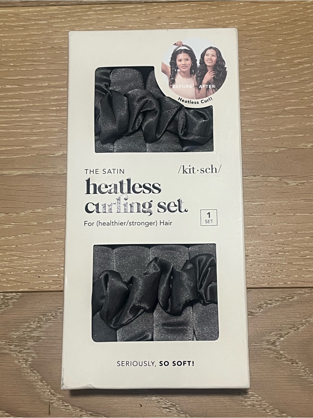 Kitsch Satin Heatless Curling Set charcoal grey healthier hair soft curls
